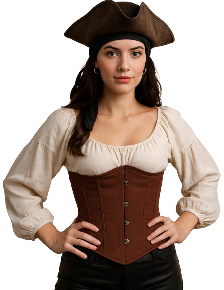 Corset marron serre-taille à crochets – Style pirate, médiéval & victorien