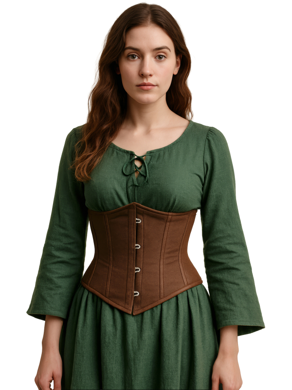 Corset marron serre-taille à crochets – Style pirate, médiéval & victorien