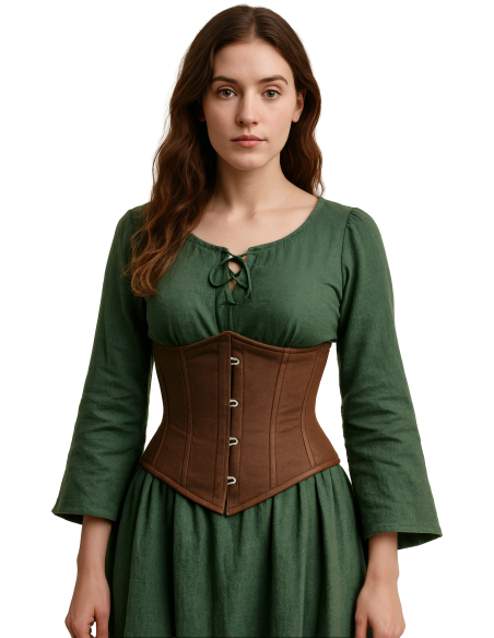 Corset marron serre-taille à crochets – Style pirate, médiéval & victorien