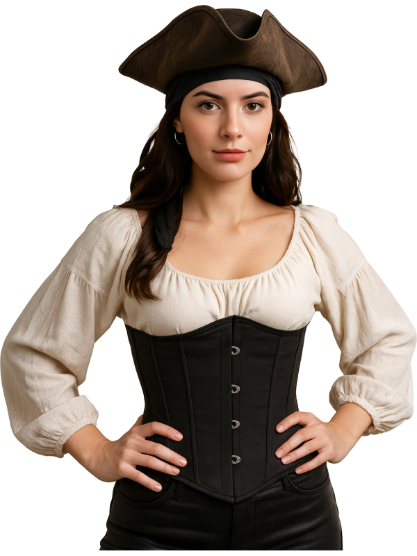 Corset noir serre-taille à crochets – Gothique, pirate, médiéval & Halloween