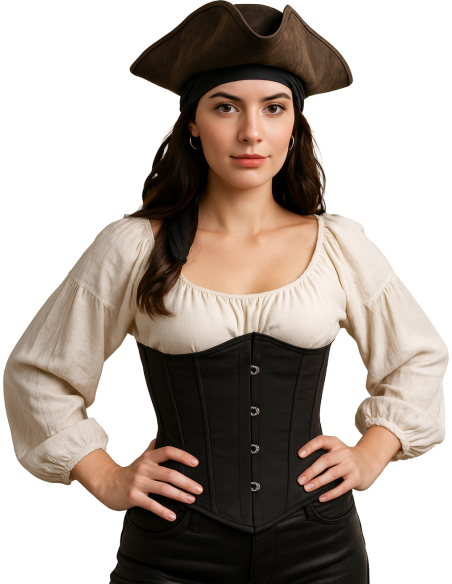 Corset noir serre-taille à crochets – Gothique, pirate, médiéval & Halloween