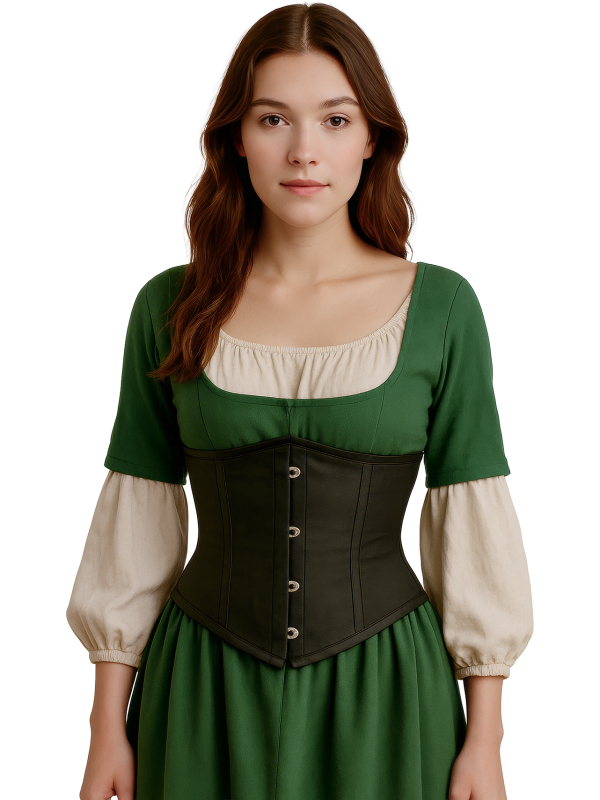 Corset noir serre-taille à crochets – Gothique, pirate, médiéval & Halloween