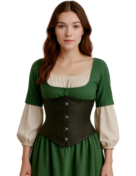 Corset noir serre-taille à crochets – Gothique, pirate, médiéval & Halloween