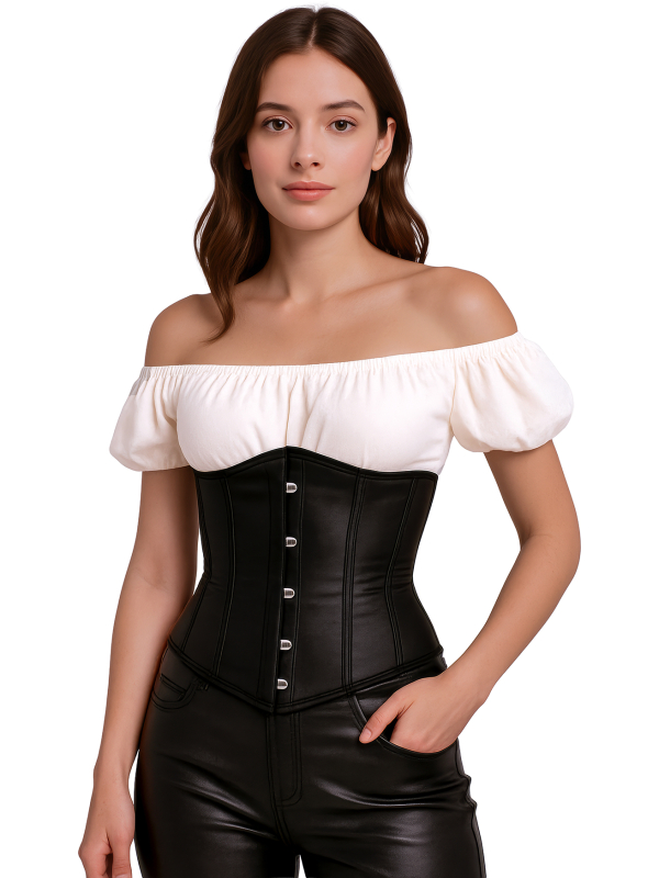 Corset noir serre-taille à crochets – Gothique, pirate, médiéval & Halloween