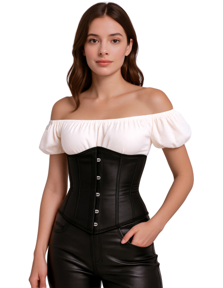 Corset noir serre-taille à crochets – Gothique, pirate, médiéval & Halloween