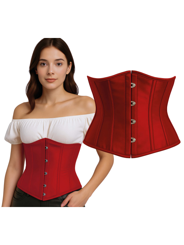 Corset rouge serre-taille à crochets – Pirate, victorien, médiéval & Halloween