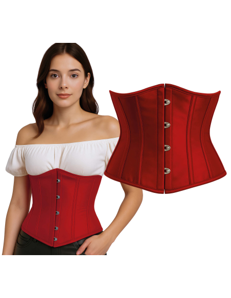 Corset rouge serre-taille à crochets – Pirate, victorien, médiéval & Halloween