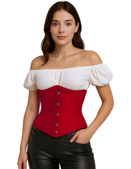 Corset rouge serre-taille à crochets – Pirate, victorien, médiéval & Halloween