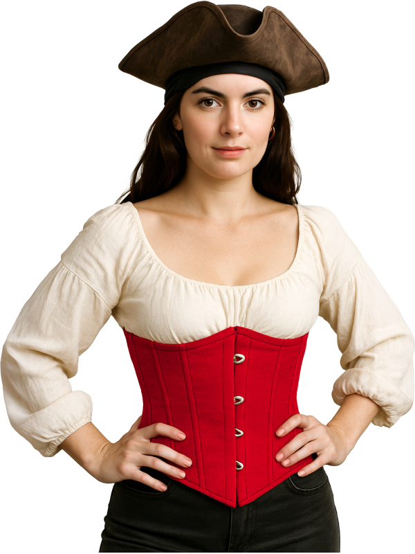 Corset rouge serre-taille à crochets – Pirate, victorien, médiéval & Halloween