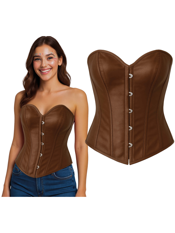 Corset marron serre-taille – Bustier effet cuir, style pirate & médiéval (S à L)