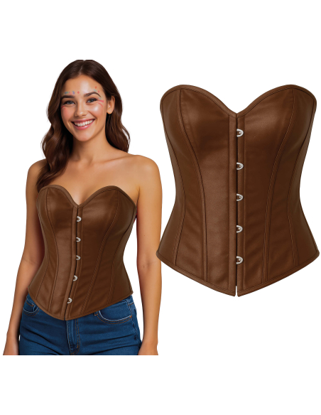 Corset marron serre-taille – Bustier effet cuir, style pirate & médiéval (S à L)
