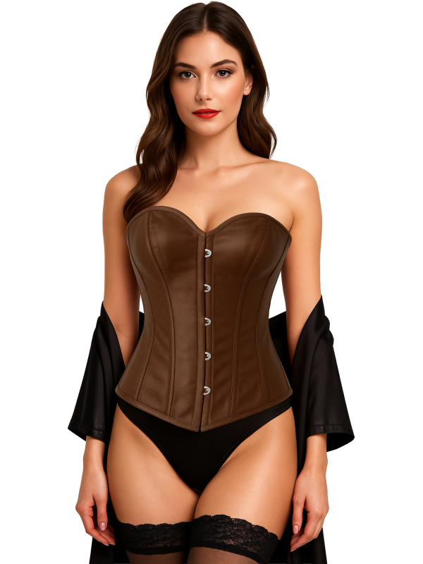 Corset marron serre-taille – Bustier effet cuir, style pirate & médiéval (S à L)