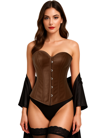 Corset marron serre-taille – Bustier effet cuir, style pirate & médiéval (S à L)