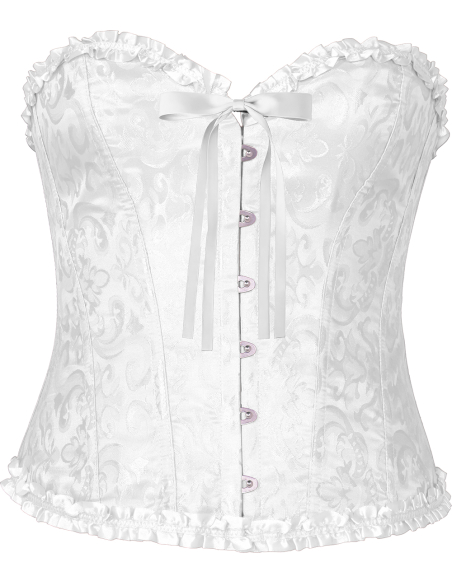 Corset blanc satiné à motifs – Bustier damassé avec volants (S à L)