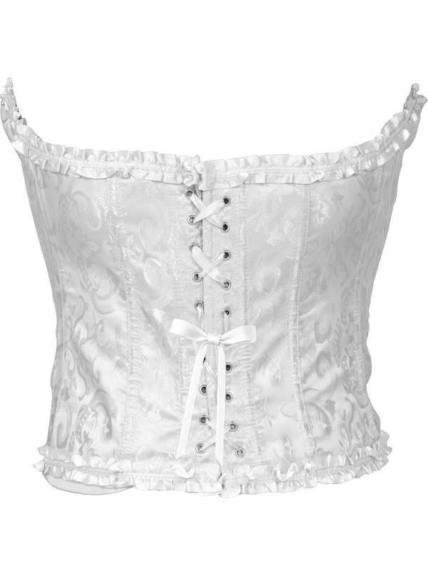 Corset blanc satiné à motifs – Bustier damassé avec volants (S à L)
