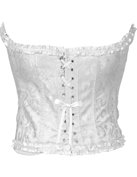Corset blanc satiné à motifs – Bustier damassé avec volants (S à L)