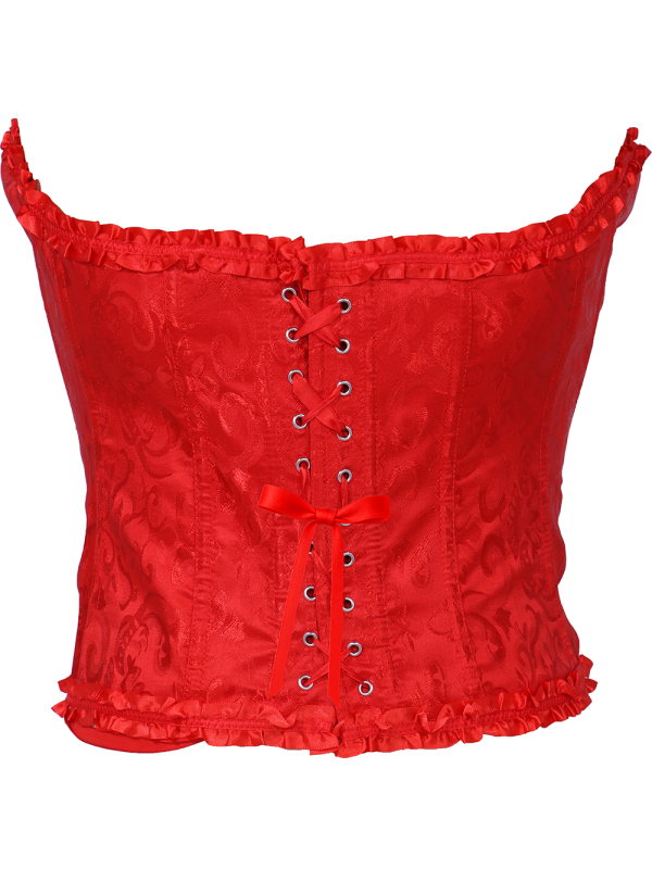 Corset rouge satiné à motifs – Bustier damassé sexy avec volants (S à L)