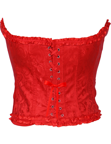 Corset rouge satiné à motifs – Bustier damassé sexy avec volants (S à L)