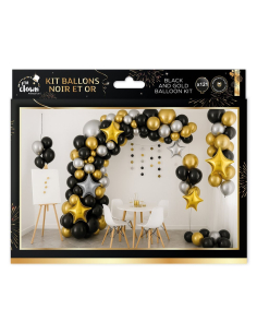 Kit 115 ballons noir, or et argent – Arche de ballons soirée chic 2