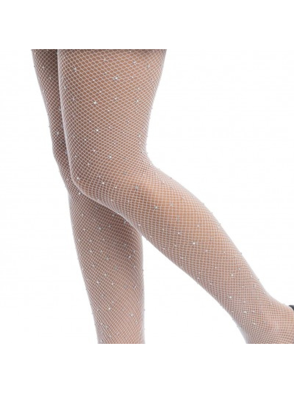 Collant résille blanc avec strass – Taille unique