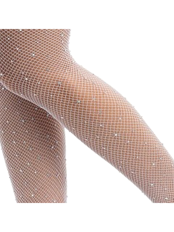 Collant résille blanc avec strass – Taille unique