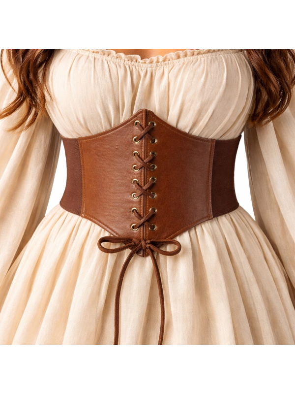 Serre-taille corset médiéval marron à lacets – Ceinture taille marquée pour costume femme