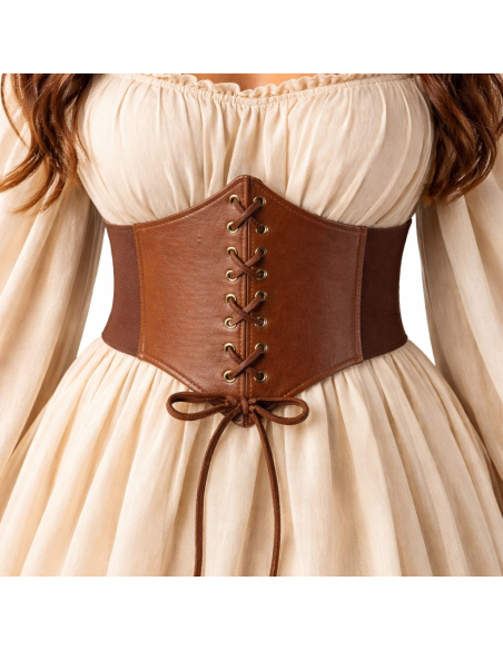 Serre-taille corset médiéval marron à lacets – Ceinture taille marquée pour costume femme