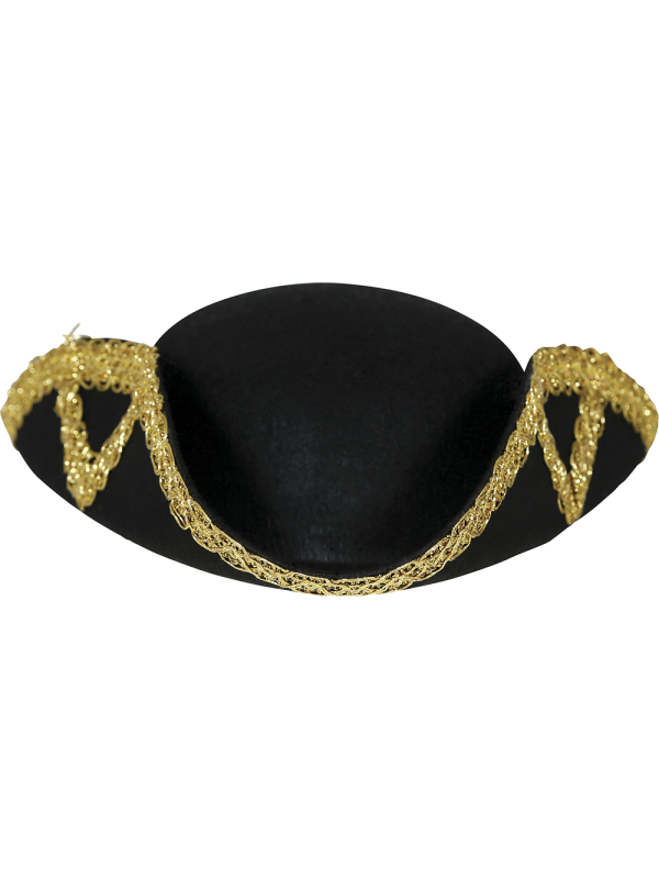 Chapeau tricorne enfant noir bordure dorée – Accessoire pirate & costume baroque
