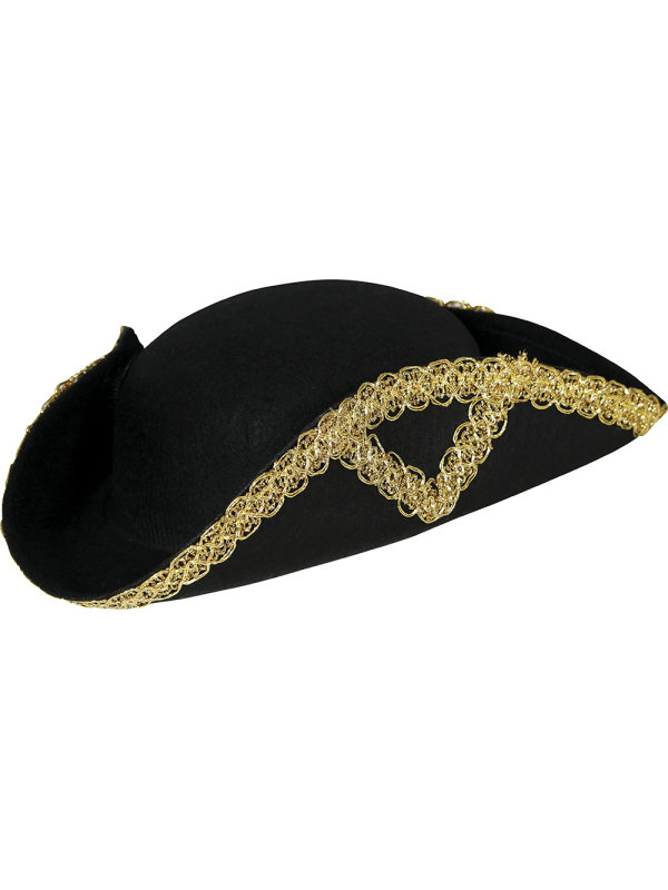 Chapeau tricorne enfant noir bordure dorée – Accessoire pirate & costume baroque