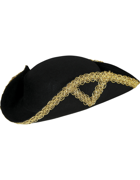 Chapeau tricorne enfant noir bordure dorée – Accessoire pirate & costume baroque