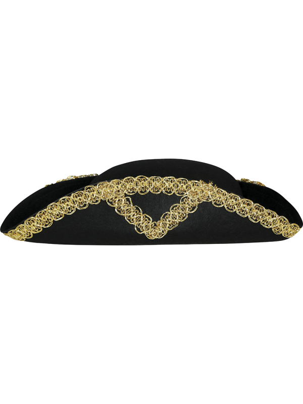 Chapeau tricorne enfant noir bordure dorée – Accessoire pirate & costume baroque