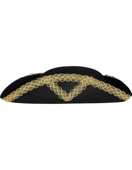 Chapeau tricorne enfant noir bordure dorée – Accessoire pirate & costume baroque