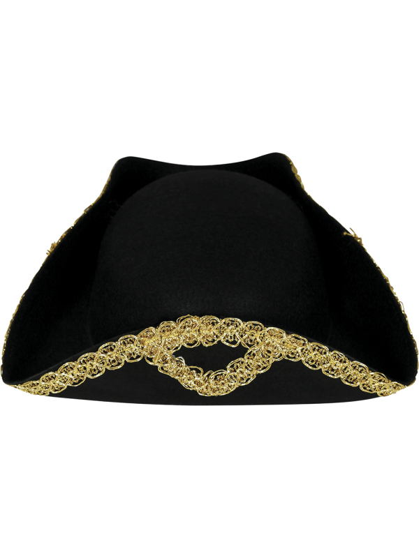 Chapeau tricorne enfant noir bordure dorée – Accessoire pirate & costume baroque