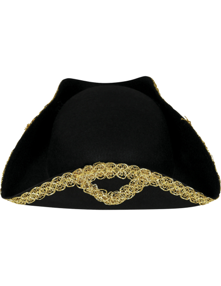 Chapeau tricorne enfant noir bordure dorée – Accessoire pirate & costume baroque