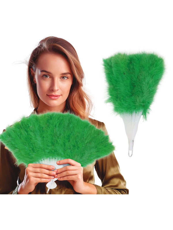 Éventail plumes 16 rames – Accessoire Charleston, cabaret & danse vert