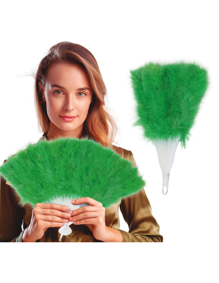 Éventail plumes 16 rames – Accessoire Charleston, cabaret & danse vert