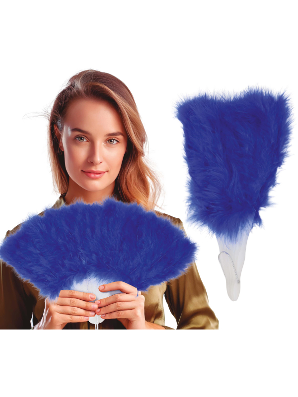 Éventail plumes 16 rames – Accessoire Charleston, cabaret & danse bleu