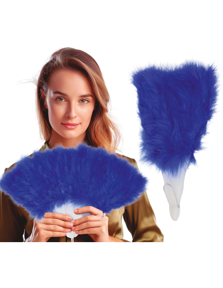 Éventail plumes 16 rames – Accessoire Charleston, cabaret & danse bleu