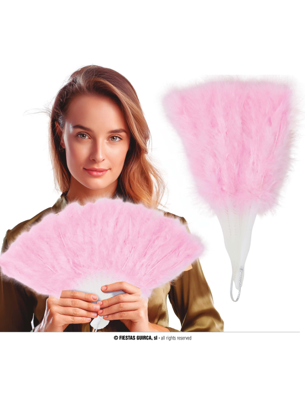 Éventail plumes 16 rames – Accessoire Charleston, cabaret & danse rose clair