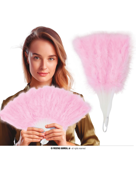 Éventail plumes 16 rames – Accessoire Charleston, cabaret & danse rose clair