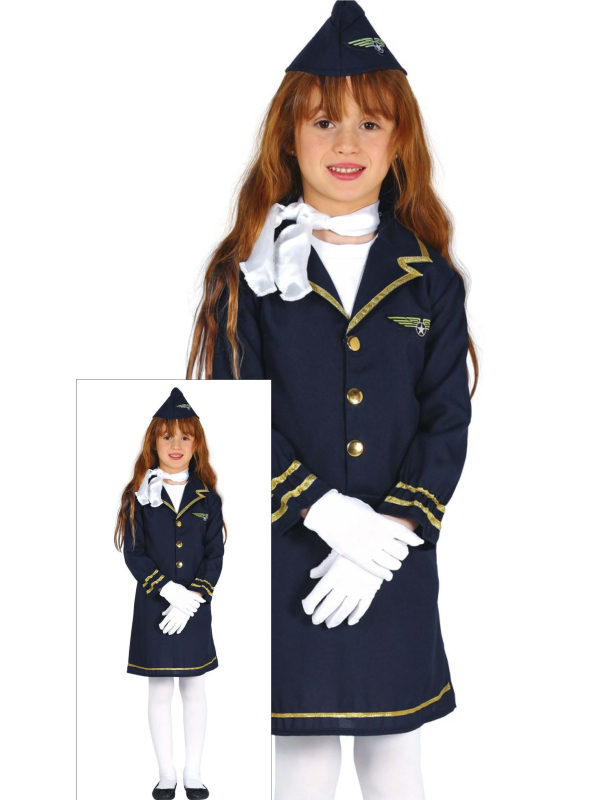 Déguisement Hôtesse de l’Air Enfant – Robe & Chapeau (3/4, 5/6, 7/9, 10/12 ans)