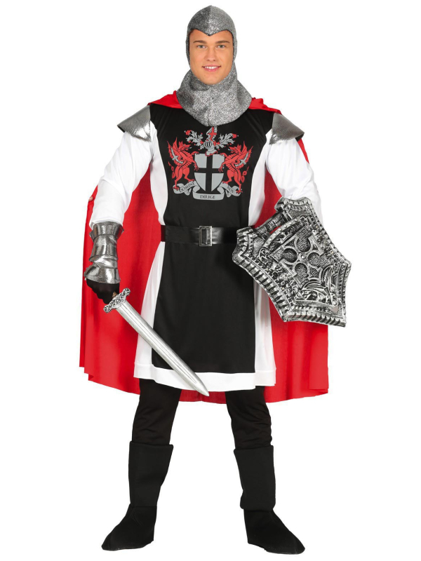 Déguisement chevalier médiéval homme – Tunique, cape rouge & capuche