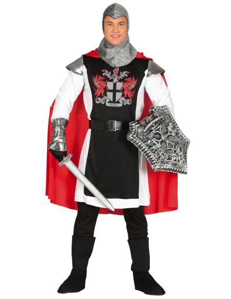 Déguisement chevalier médiéval homme – Tunique, cape rouge & capuche
