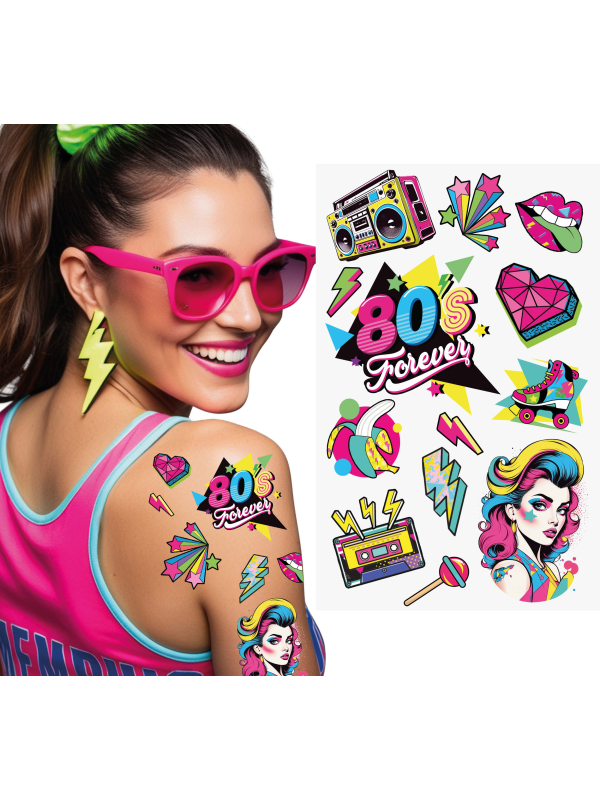 Tatouages temporaires fluo années 80 – 80’s Forever