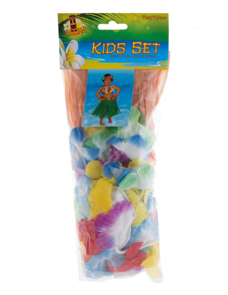 Set Hawaï enfant 4 pièces – Jupe, haut et bracelets fleuris