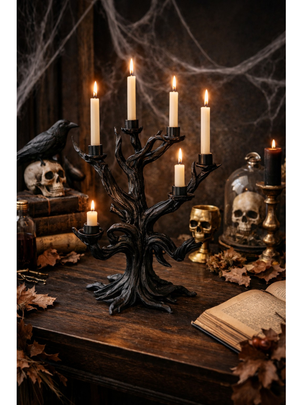 Chandelier arbre noir en résine – Déco Halloween gothique chic 38 cm
