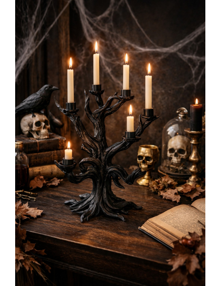 Chandelier arbre noir en résine – Déco Halloween gothique chic 38 cm