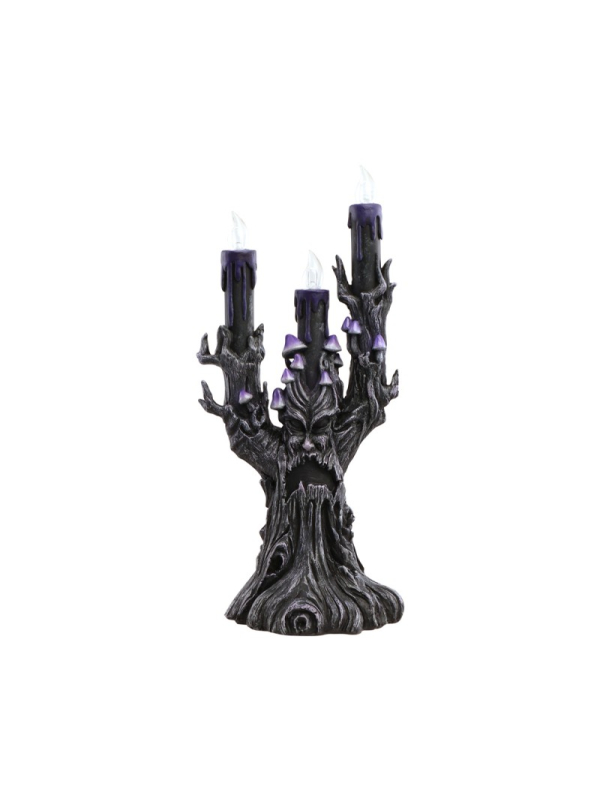 Chandelier gothique noir et violet à trois bougies LED