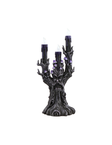 Chandelier gothique noir et violet à trois bougies LED