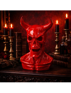 Buste de diable rouge brillant en résine 39,5 cm